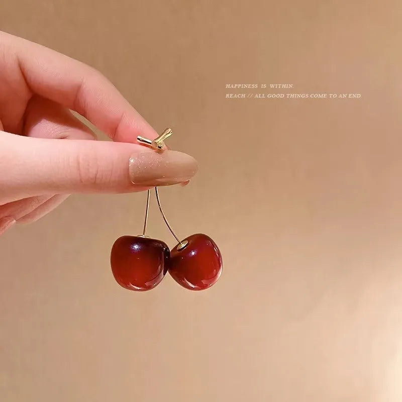 Chic Burgundy Cherry Fruit Earrings - Versatile & Stylish Alloy Dangle Jewelry for Women