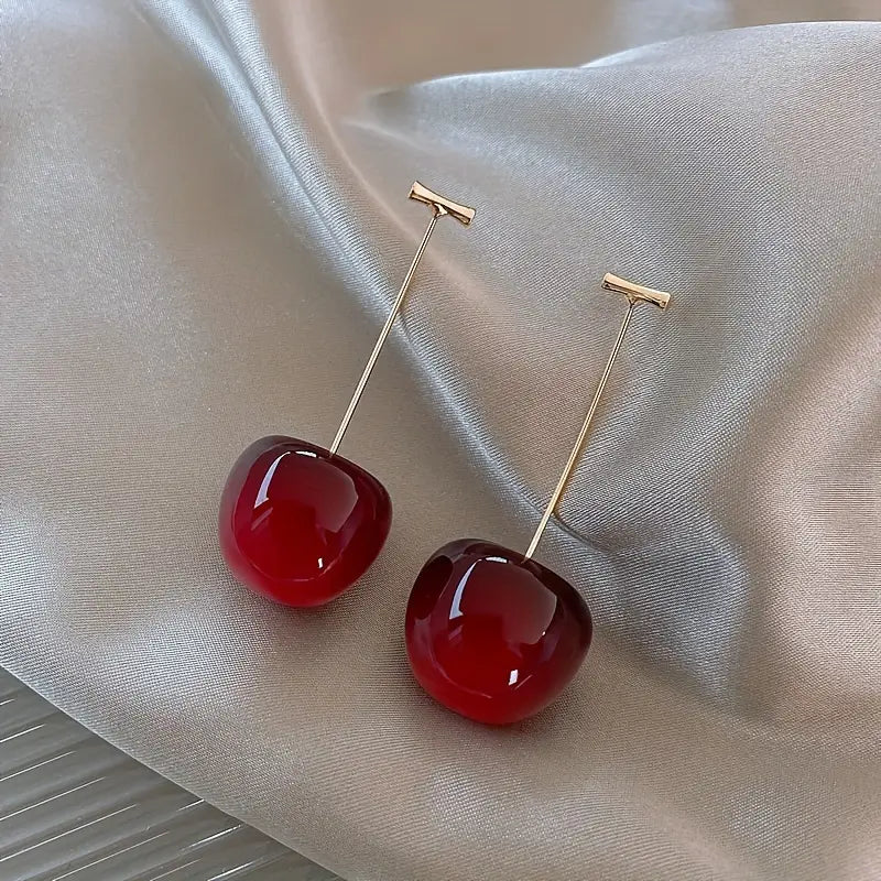 Chic Burgundy Cherry Fruit Earrings - Versatile & Stylish Alloy Dangle Jewelry for Women
