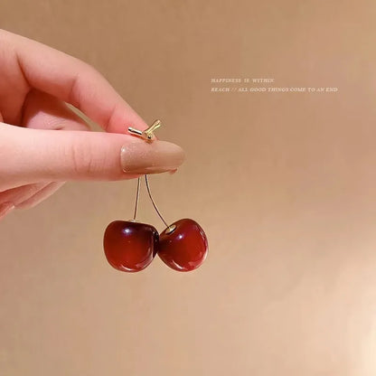 Chic Burgundy Cherry Fruit Earrings - Versatile & Stylish Alloy Dangle Jewelry for Women