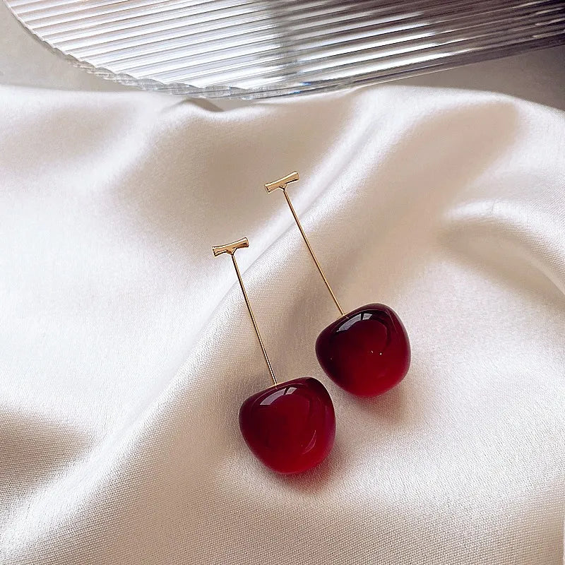 Chic Burgundy Cherry Fruit Earrings - Versatile & Stylish Alloy Dangle Jewelry for Women