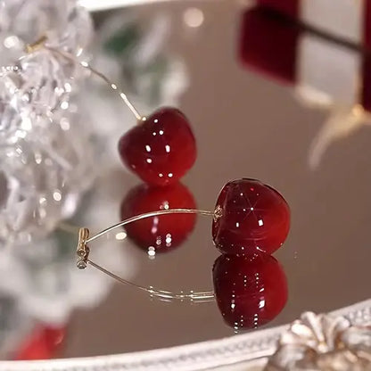 Chic Burgundy Cherry Fruit Earrings - Versatile & Stylish Alloy Dangle Jewelry for Women