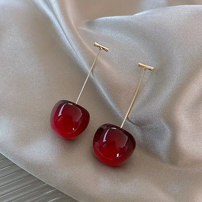Chic Burgundy Cherry Fruit Earrings - Versatile & Stylish Alloy Dangle Jewelry for Women